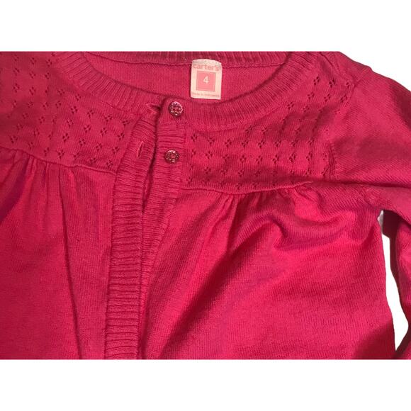 Carters Outfit Green Gingham Print Sundress Hot Pink Long Sweater Girls Size 4 - Picture 9 of 11